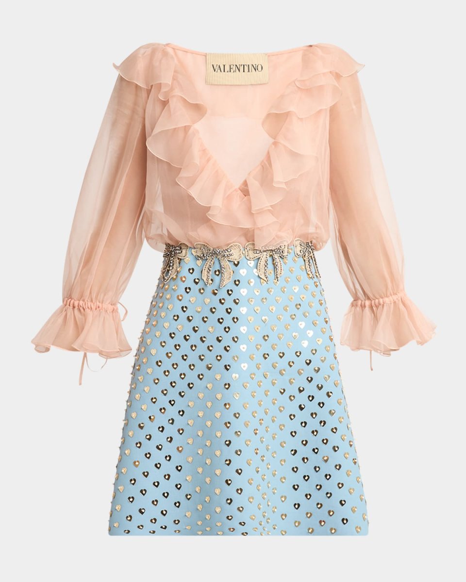 Embroidered Ruffle Crepe Couture Mini Dress